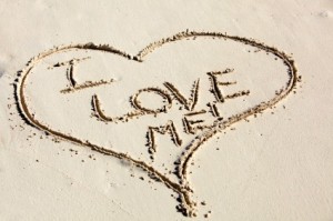 Heart drawn in sand with a most sincere message written inside of it proclaiming my undying love to myself., Self-Acceptance: Is It Truly Possible?