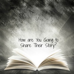 How are You Going to Share Their Story? Old open book with magic light on a dark abstract background
