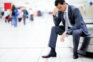 worried businessman lost his luggage at airport, prodigal
